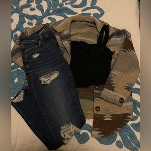 * Aztech Print Button Up Jacket *